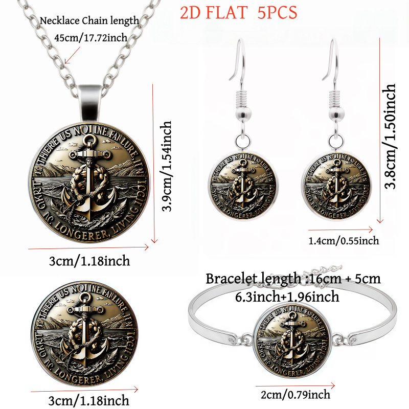 5pc Women's Anchor and Muscular Figure-Themed Jewellery Set